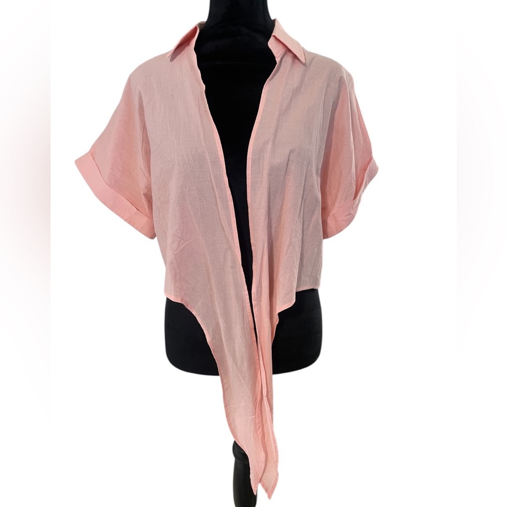Summer Crop Top Short Sleeve Deep V Neck Sexy Front Tie Blouse,Peach,Large,New - Picture 3 of 9